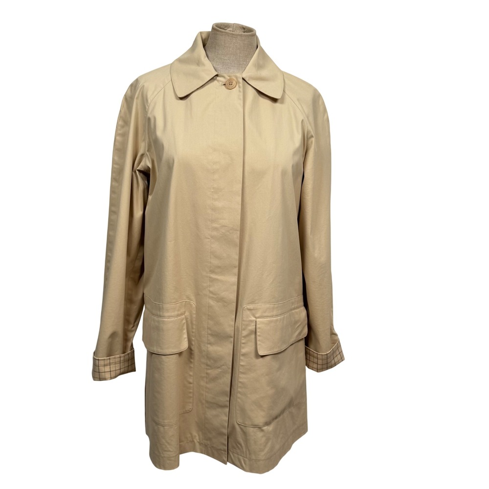 Lauren Ralph Lauren Car Coat Women S Tan Plaid Cuff Preppy Academia Fall Classic